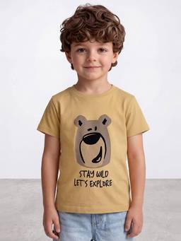 R&B - Boys Cotton Printed Mustard T-Shirt