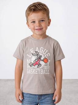 R&B - Boys Cotton Animal Print Grey T-Shirt