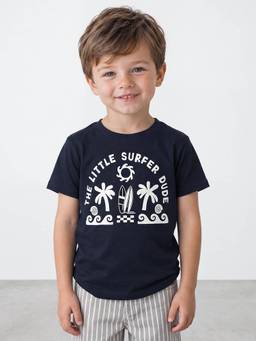 R&B - Boys Cotton Navy Blue Graphic T-Shirt