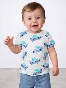 R&B - Boys Cotton Animal Print Ivory T-Shirt