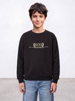 R&B - Boys Cotton Blend Typography Black Sweatshirt