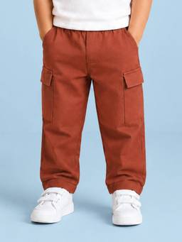 Kidbea - Cotton Brown Solid Cargo Pant