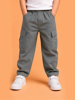 Kidbea - Cotton Solid Grey Cargo Pant