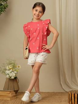 Miyo - Girls Cotton Blend Floral Pink Top