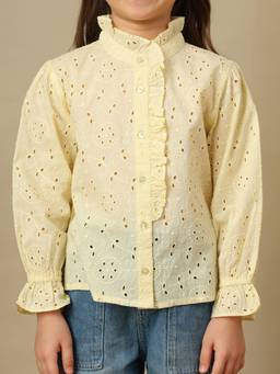 Miyo - Girls Cotton Blend Embroidered Yellow Top