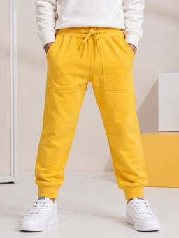 KiddoPanti - Boys Fleece Solid Yellow Track Pant
