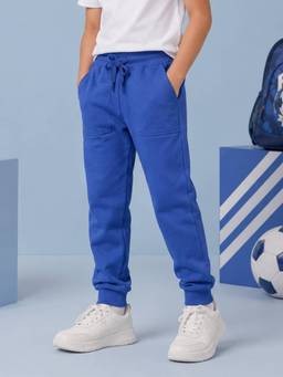KiddoPanti - Boys Fleece Solid Blue Track Pant