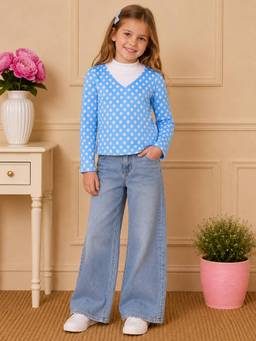Cutecumber - Girls Polka Dots Blue Top