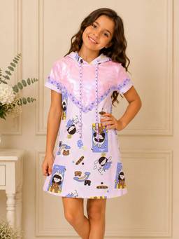 Cutecumber - Girls Cotton Embellished Purple Dress