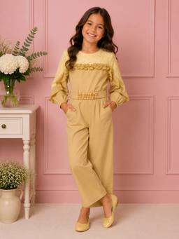 Cutecumber - Girls Polyester Embellished Yellow Jumpsuit