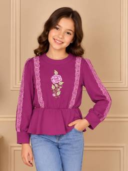 Cutecumber - Girls Georgette Embellished Purple Top