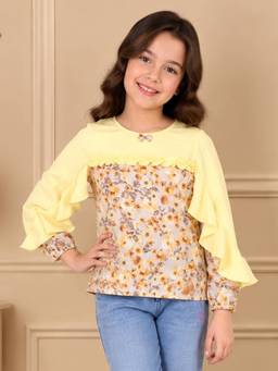Cutecumber - Girls Georgette Floral Yellow Top