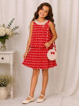 Cutecumber - Girls Polyester Embellished Red Dress