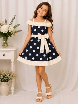 Cutecumber - Girls Blended Embellished Navy Blue Dress