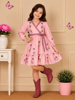 Cutecumber - Girls Polyester Embellished Pink Dress