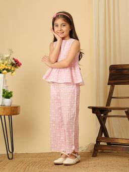 Miyo - Girls Cotton Blend Checks Pink Co-Ords