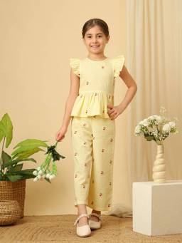 Miyo - Girls Cotton Blend Stripes Yellow Co-Ords