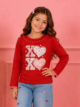Cutecumber - Girls Cotton Embellished Red Top