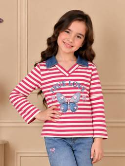 Cutecumber - Girls Cotton Embellished Pink Top
