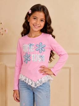 Cutecumber - Girls Cotton Pink Embellished Top