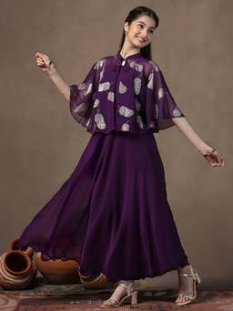 FASHION DREAM - Girls Purple Georgette Plain Dress