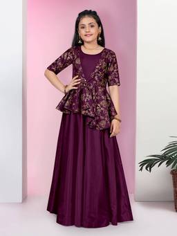 FASHION DREAM - Girls Purple Taffeta Printed Dress