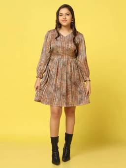 FASHION DREAM - Girls Brown Georgette Printed Frock
