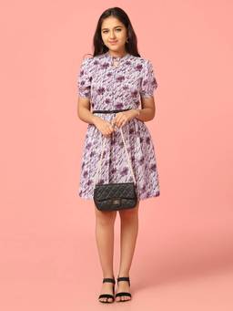FASHION DREAM - Girls Purple Georgette Printed Frock
