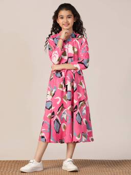 FASHION DREAM - Girls Pink Cotton Blend Plain Frock
