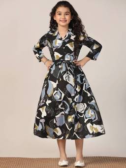 FASHION DREAM - Girls Black Cotton Blend Plain Frock
