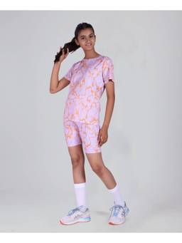UMILDO - Girls Polyester Abstract Lavender T-Shirt With Shorts