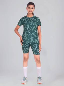 UMILDO - Girls Polyester Abstract Green T-Shirt With Shorts