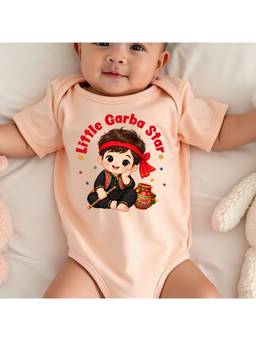 KNITROOT - Unisex Cotton Round Neck Printed Peach Onesie