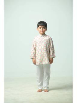 Spunkies - Boys Cotton Floral Green Kurta With Pyjama