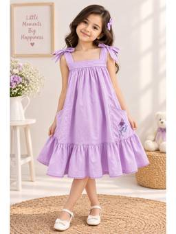 Spunkies - Girls Cotton Embroidered Purple Dress