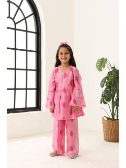 Spunkies - Girls Cotton Pink Geometric Top With Palazzo