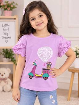 Spunkies - Girls Cotton Graphic Purple Top