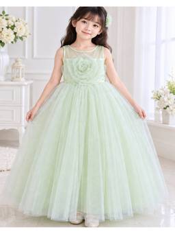 Toy Balloon Kids - Girls Net Self Design Green Dress
