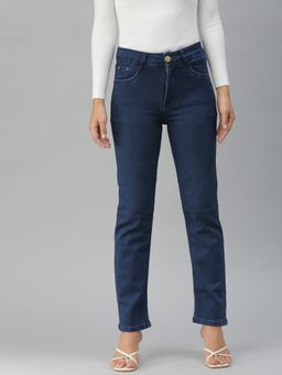SHOWOFFFF - Women Clean Look Navy Blue Straight Fit Denim Jeans