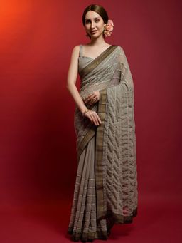 Odette - Grey Georgette Striped Sarees with Unstitched Blouse