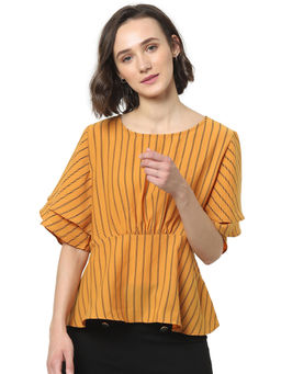 ONLY - Women Striped Mustard Peplum Top