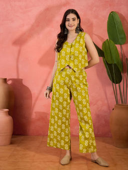 Stylum - Yellow Floral Printed Rayon Co-Ord (Set of 2)