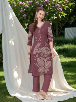 FASHOR - Floral Embroidered Kurta with Pant (Set of 2)