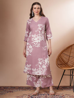 FASHOR - Lavender Floral Printed Kurta with Palazzo (Set of 2)