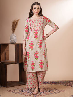 FASHOR - Pink Floral Printed Kurta with Palazzo (Set of 2)
