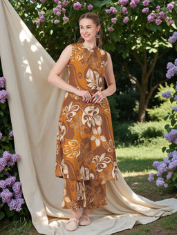 FASHOR - Mustard Floral Printed Kurta with Palazzo (Set of 2)