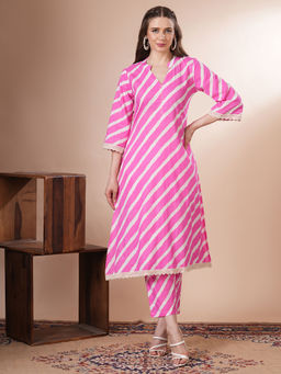 FASHOR - Leheriya Printed Kurta with Pant (Set of 2)