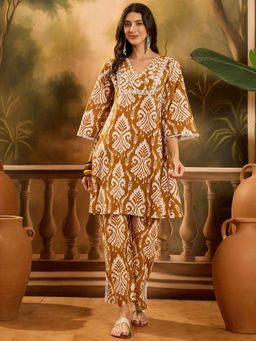 Stylum - Mustard Ikat Printed Cotton Kurta with Pant (Set of 2)
