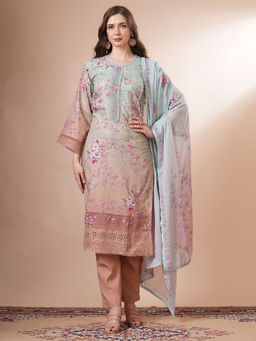 FASHOR - Floral Printed Embroidered Kurta with Pant and Dupatta (Set of 3)