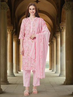 FASHOR - Floral Printed Kurta with Pant and Dupatta (Set of 3)